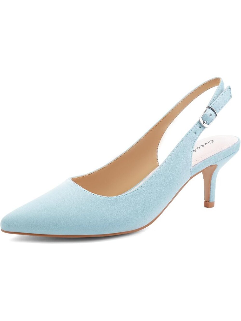 Women’s Light Blue Suede Low Heel Pumps Pointed Toe Kitten Heels Party Shoes